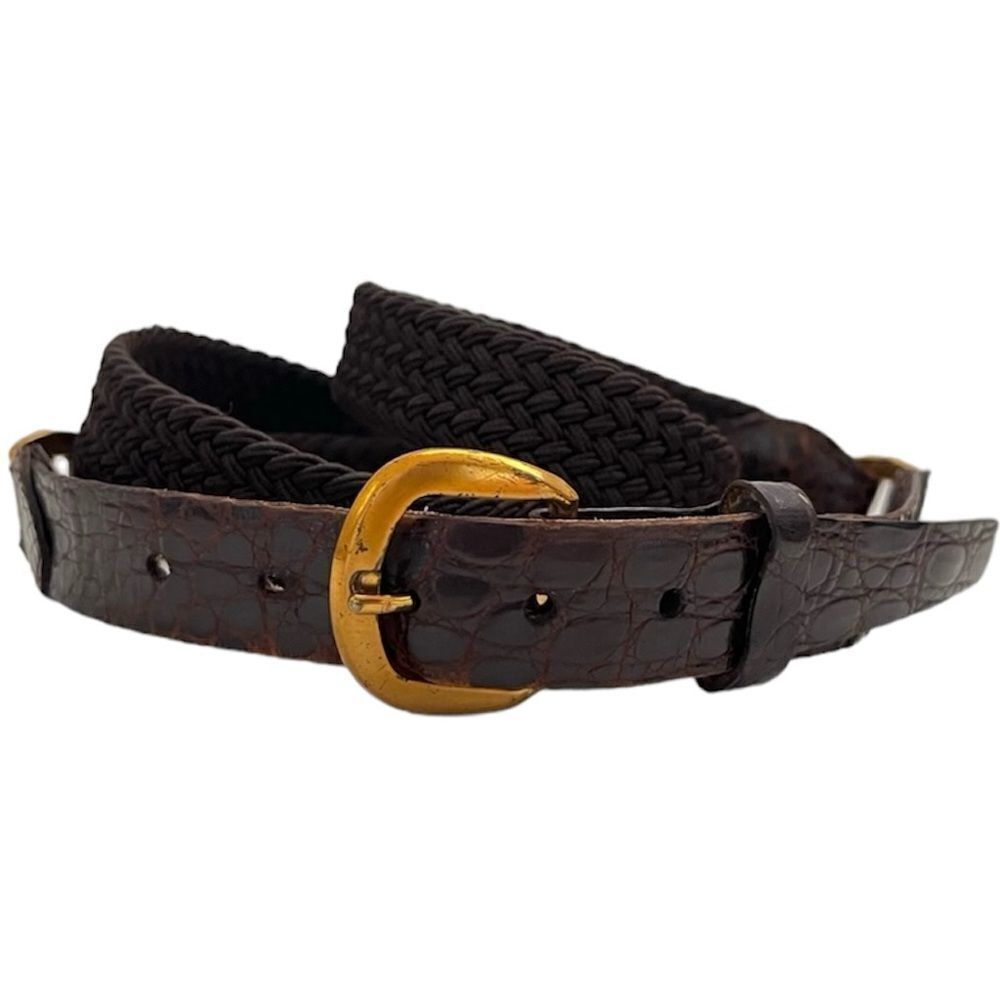 Furchgott’s Crocodile Leather Belt Brown Cowhide Brass Buckle Florida Vintage 38